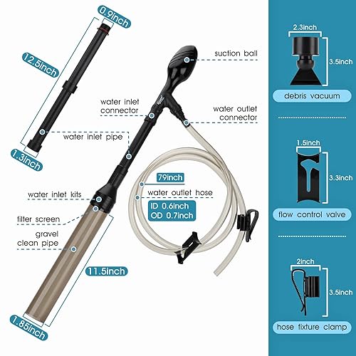 hygger Manual 256GPH Gravel Vacuum for Aquarium, Run in Seconds