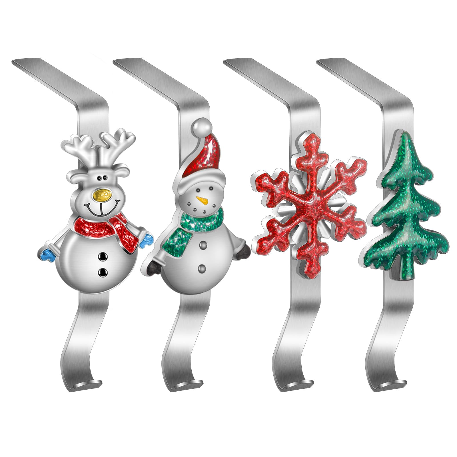 Forlivese Christmas Stocking Holders for Fireplace Weighted,4 Pack Christmas Stocking Hooks,Hight Weight Capacity Stocking Holders for Mantle,Fireplace Weighted,Santa Hat(Stainless steels)