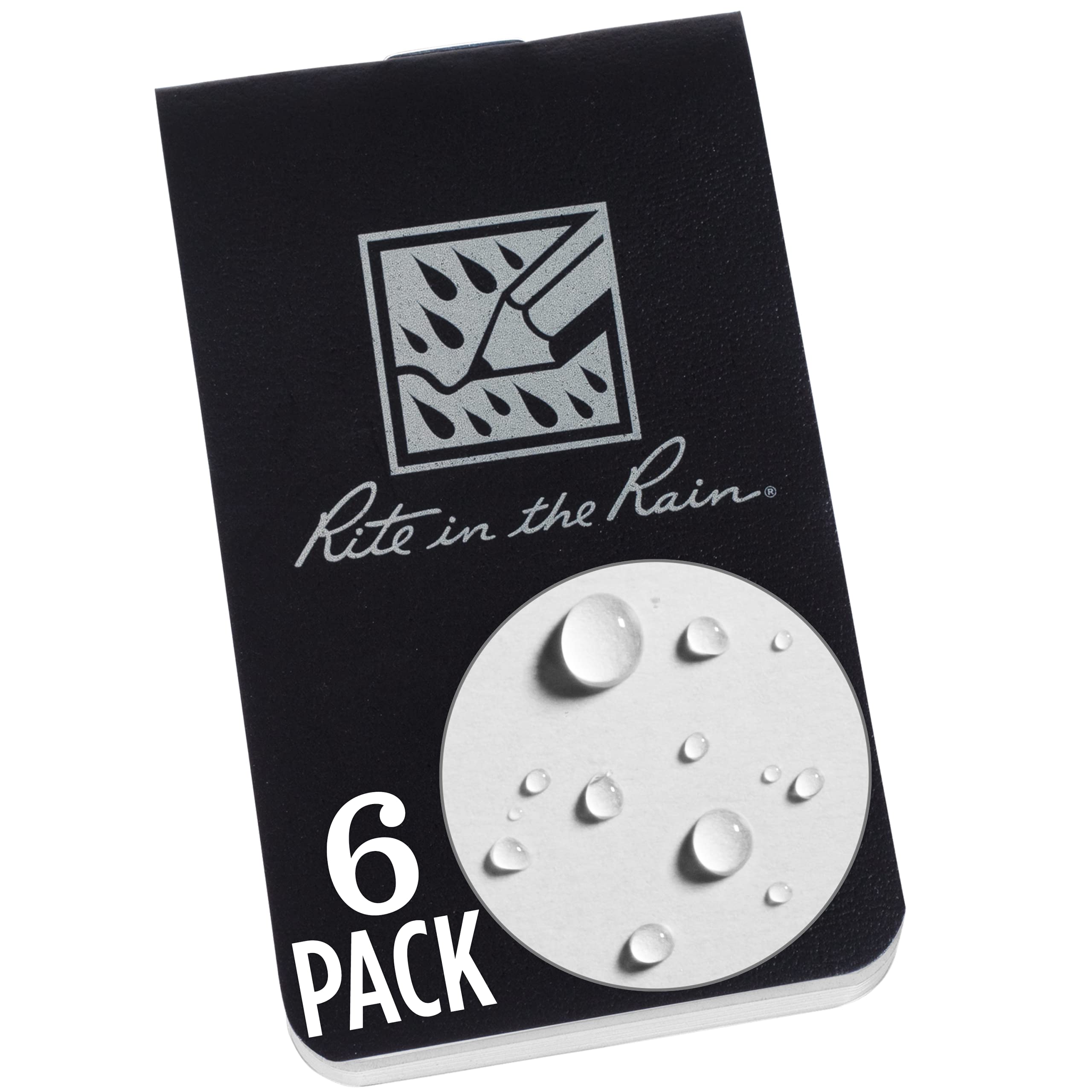 Rite in the Rain Weatherproof On The Go Wallet Notebook, 2" x 3.375", Black Cover, Blank Pages, 6 Pack (No. OTG771L)