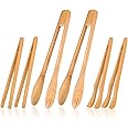Zopeal 6 pinzas de cocina de madera largas de bambú para cocina, tostadora de bambú, pinzas de cocina para recoger queso, toc