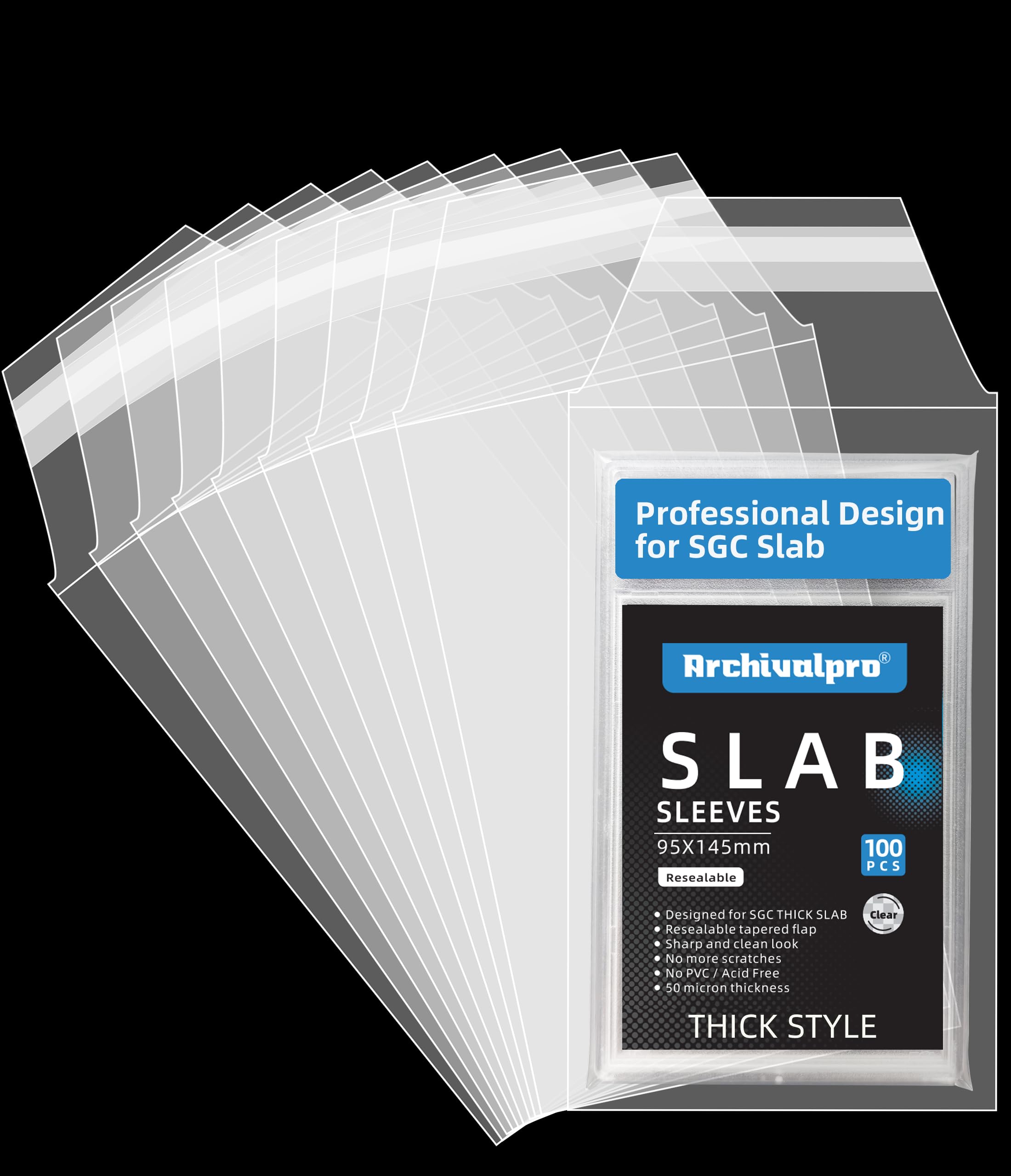 ARCHIVALPRO Graded Card Sleeves 100pcs Graded Guard Thick Slab Sleeve Super Clear Fit for SGC Thick Graded Cards (95x145mm,100pcs) — image 1