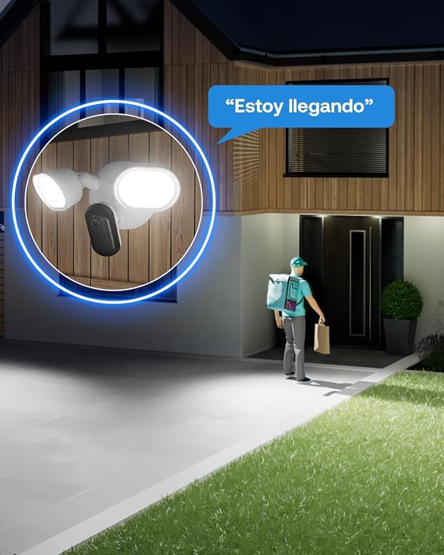 Holofote 2K com fios, câmara Wi-Fi exterior, HDR 2K, grande angular de 160°, visão noturna a cores, sirene de alarme, até 2000 lúmens, teste gratuito Arlo Secure, 2 câmaras