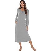 WiWi Nightgowns for Women Super Soft Sleepwear Long Sleeve V Neck Nightshirts Viscose from Bamboo Cooling Nightdress S-XXL