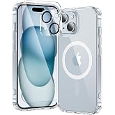 toushion 3 in 1 for iPhone 15 Case Clear | Fits MagSafe, Not Yellowing, Screen Protector*1 Camera Lens Protector*1, Military-Grade Protection for Phone Cover 6.1"