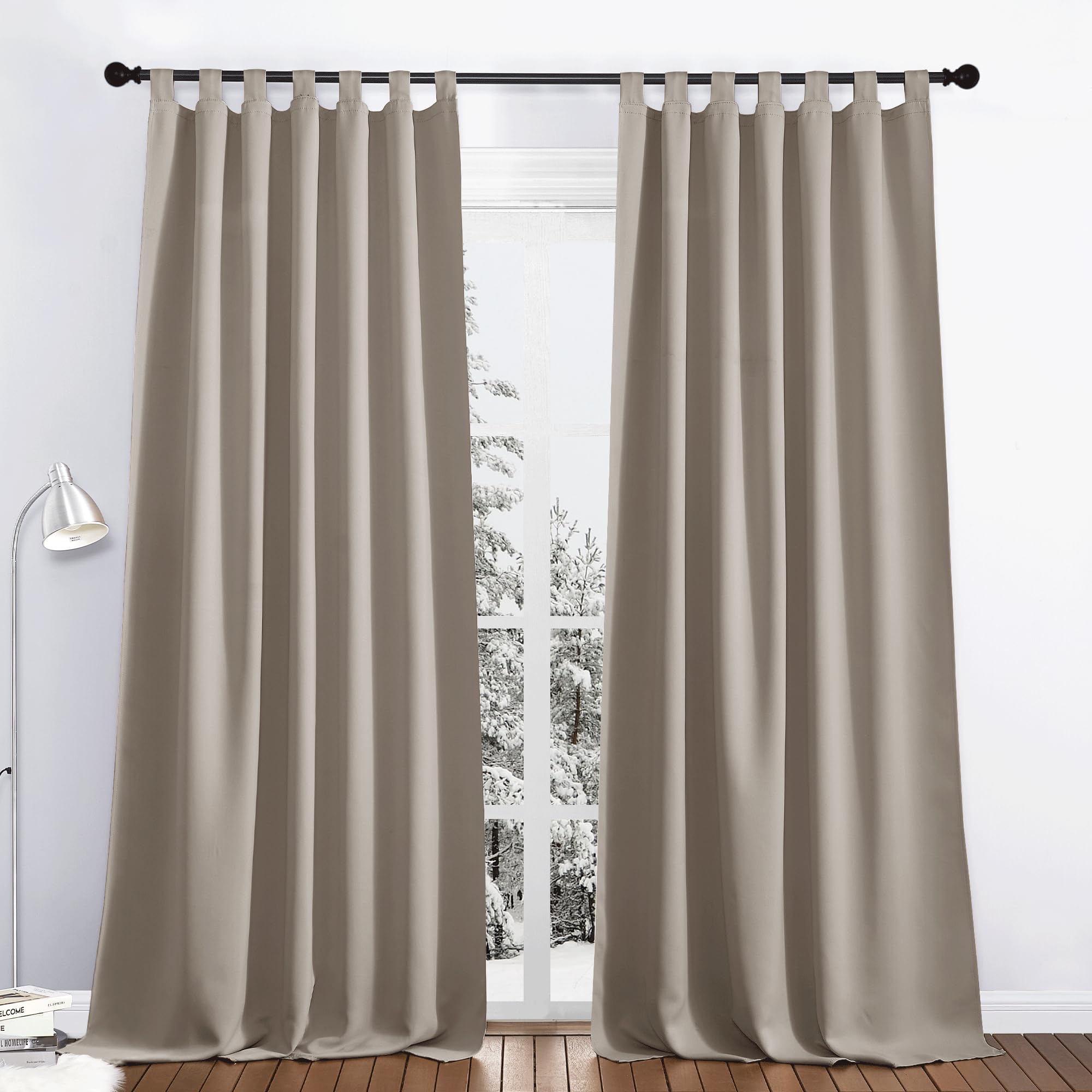 PONY DANCE Boys' Tab-Top Curtains for Children's Room - Set of 2 Opaque Balcony Door Curtains - H 245 x W 140 cm Sand Colour