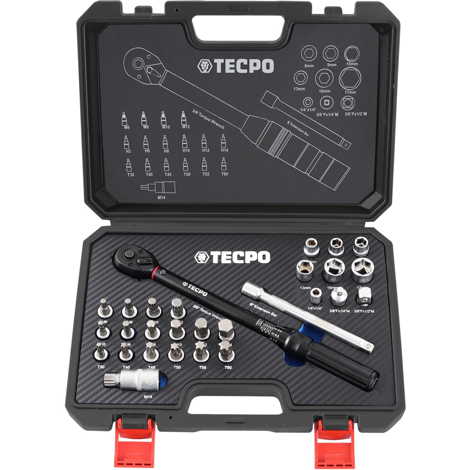 TECPO Motorrad Drehmomentschlüssel Set 3/8" 5-60Nm Schlüssel feine Abstufung 5