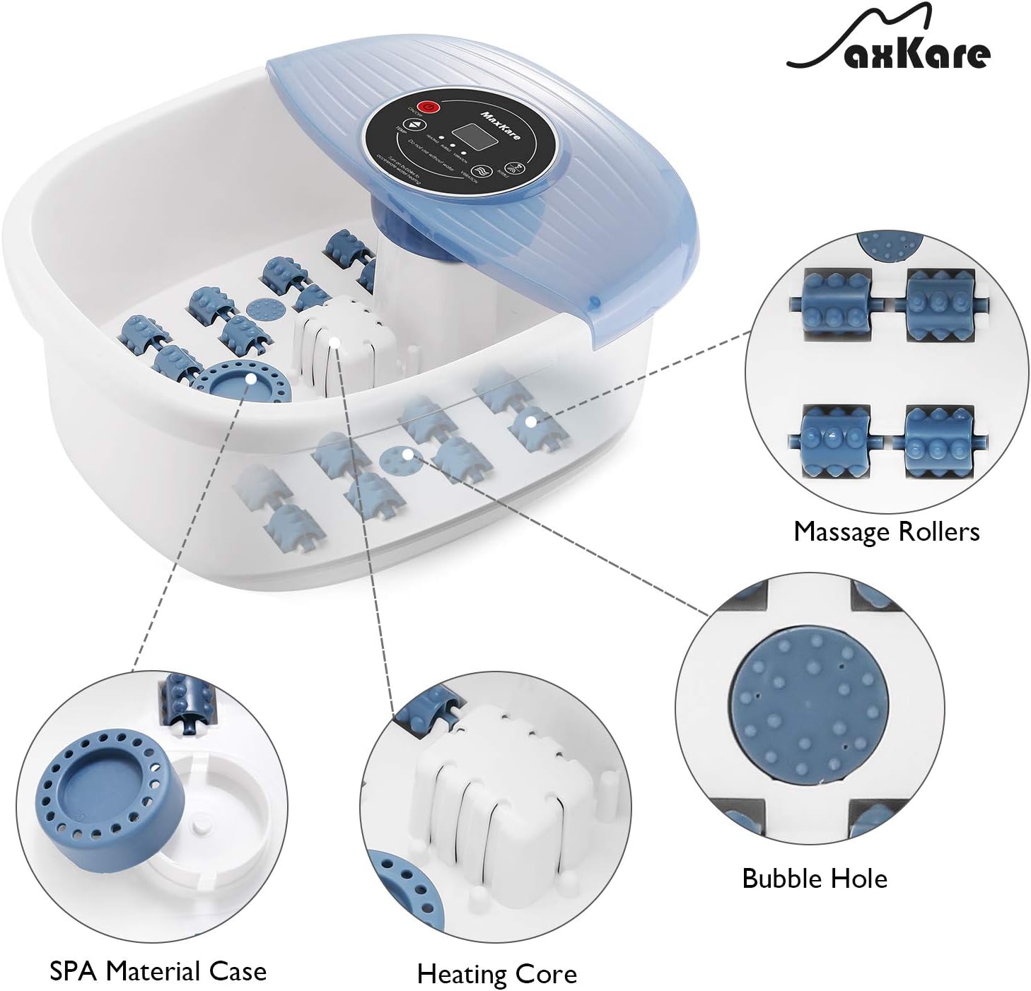 Foot Spa Bath Massager with Heat Bubbles Vibration 3 in 1 Function, 16 Masssage Rollers Soaker Digital Temperature Control Pedicure Tub for Tired Feet Stress Relief Home Use: Health & Personal Care