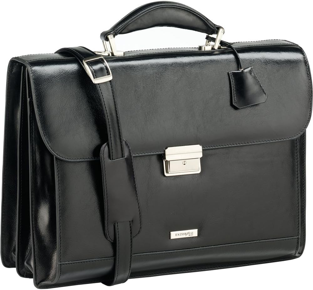 Enzo Rossi Er213 Leather Shoulder 2 Gusset Flapover Briefcase Attache Amazon Co Uk Luggage