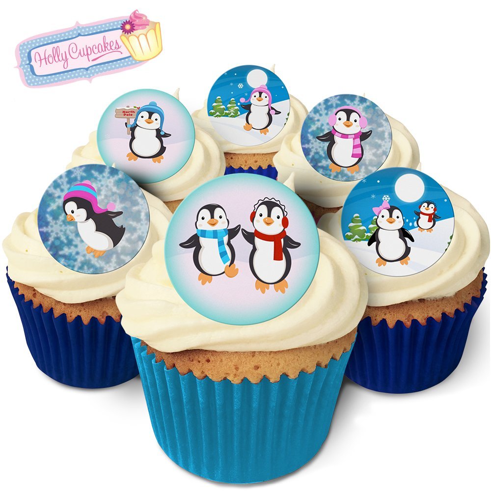 24 Edible Pre Cut Wafer Round Cake Toppers Penguins Amazon Com