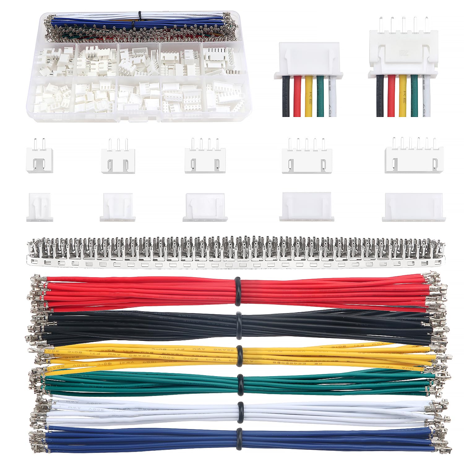 Lyeteung 420 PCS 2.54mm JST-XH Connector Kit, JST-XH 2/3/4/5/6 Pin Housing Female and Male Connector Plug, with 22AWG Pre-Crimped Cables Wire and Female Pin Crimp Terminal (Double)