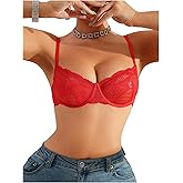 MakeMeChic Women's Lace Lingerie Bra Underwire Push Up No Padding Everyday Bras