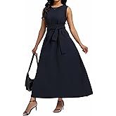 Women's Summer Sleeveless Casual Belted Maxi Sundress 2025 Long Tank Dress with Pockets