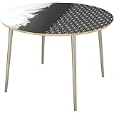 Poppy Round Dining Table - Starlight Abstraction Surface/Silver Tapered Base (Natural Finish) - Made in The US - Custom Made