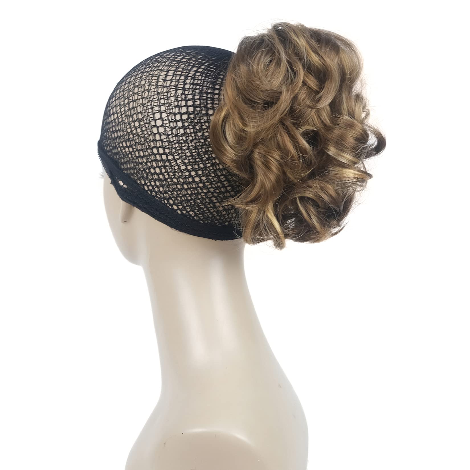 Lydell Short Ponytail Hair Extensions Wavy Curly Synthetic Hairpiece with Jaw Claw (V6 Light Reddish Brown with Blonde Highlight)