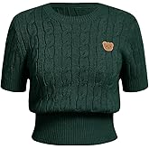 Verdusa Women's Cable Knit Pullovers Round Neck Short Sleeve Sweater Top