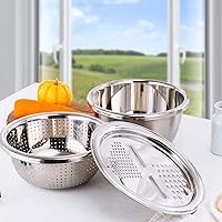 Multipurpose Drain Basket with Grater Stainless Steel Drain Basket and Basin Vegetable Cutter Salad Maker Bowl Kitchen…