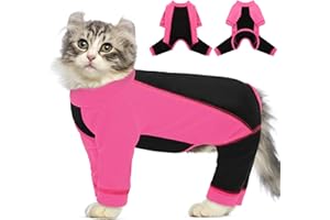 SUNFURA Hair Sticky Cat Clothes, Cat Sweater for Cats Only, 4-Legged Fleece Sweaters Kitten Pajamas Reduce Shedding Fur, Warm Pullover Shirts for Cats, Pink S