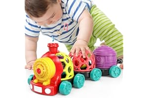 MOONTOY Baby Cars Toys for Babies 6-12 Months, Infant Toys Train Baby Boy Toys Soft Cars Ball Rattle Musical Toddler Push and Go Truck for 1 2 Year Old, Development Gift for 7 8 9 10 18 Month Boy Girl