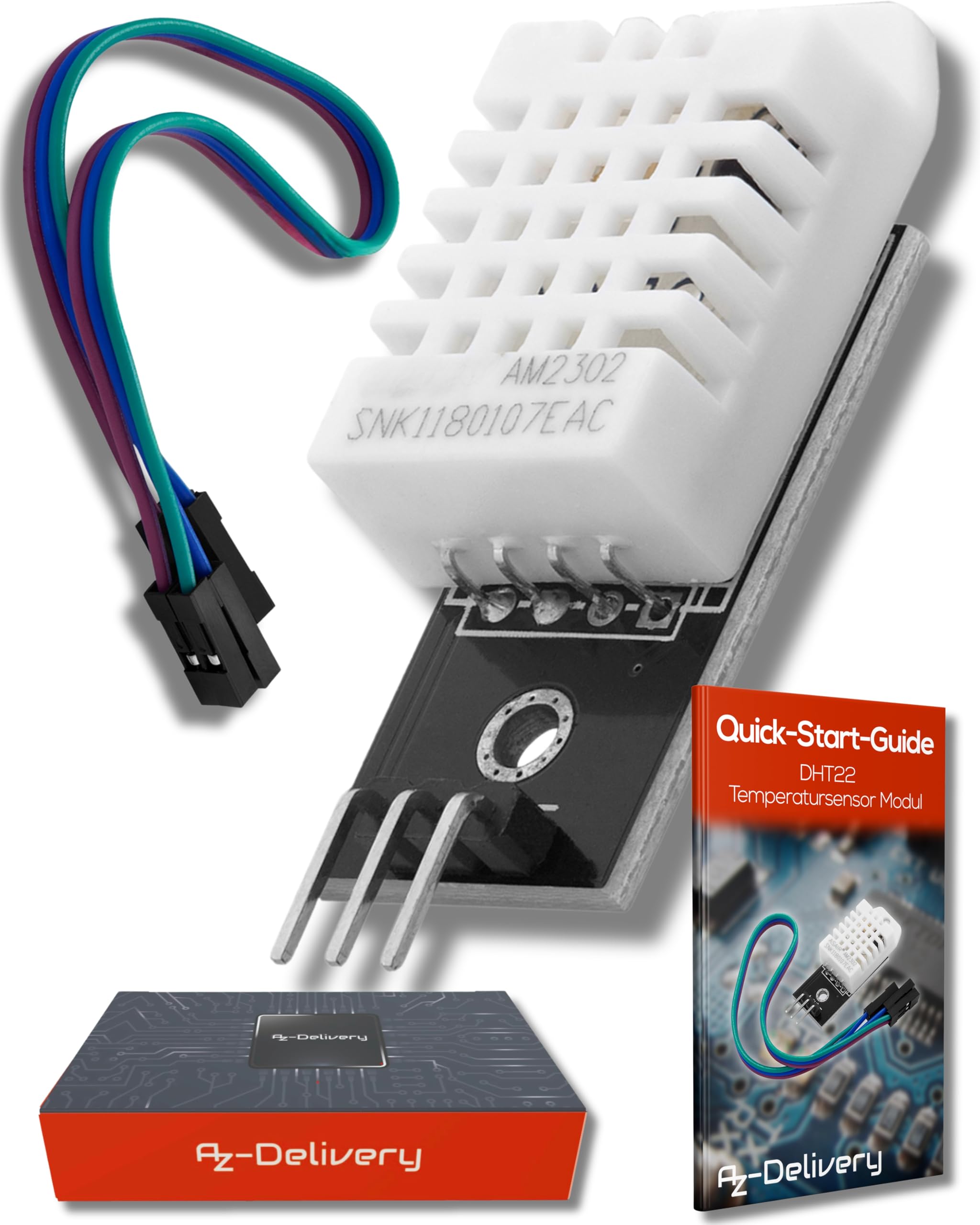 AZDelivery Compatible with DHT22 Compatible with AM2302 Temperature and Humidity Sensor Module with Cable Compatible with Arduino and Raspberry Pi including E-Book!