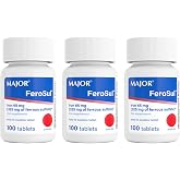 MAJOR Ferosul - Ferrous Sulfate 325mg Tablets with 65mg of Elemental Iron - Iron Supplement for Women, Men - Red - 100 Count (3 Pack)