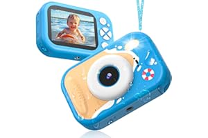 USTEETIC Kids Camera Waterproof, IP68 Underwater Camera for Kids Aged 3-12, HD Kids Digital Camera with 1080P Video Recording, Durable ABS Material, Pool Toys for Boys Girls with 32GB Card(Blue)
