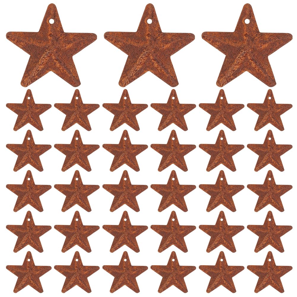 GORGECRAFT 60PCS 1" Rusty Metal Barn Star Vintage Antique Primitives Country Decor Tin Steel Stars with Holes Rustic Ornament Original Retro Accents for Patriotic 4th of July Home Farmhouse Christmas