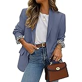 EXLURA Women Casual Long Sleeve Leopard Cuff Blazers Open Front Stretchy Knit Blazer Business Work Office Suit Jacket Pockets