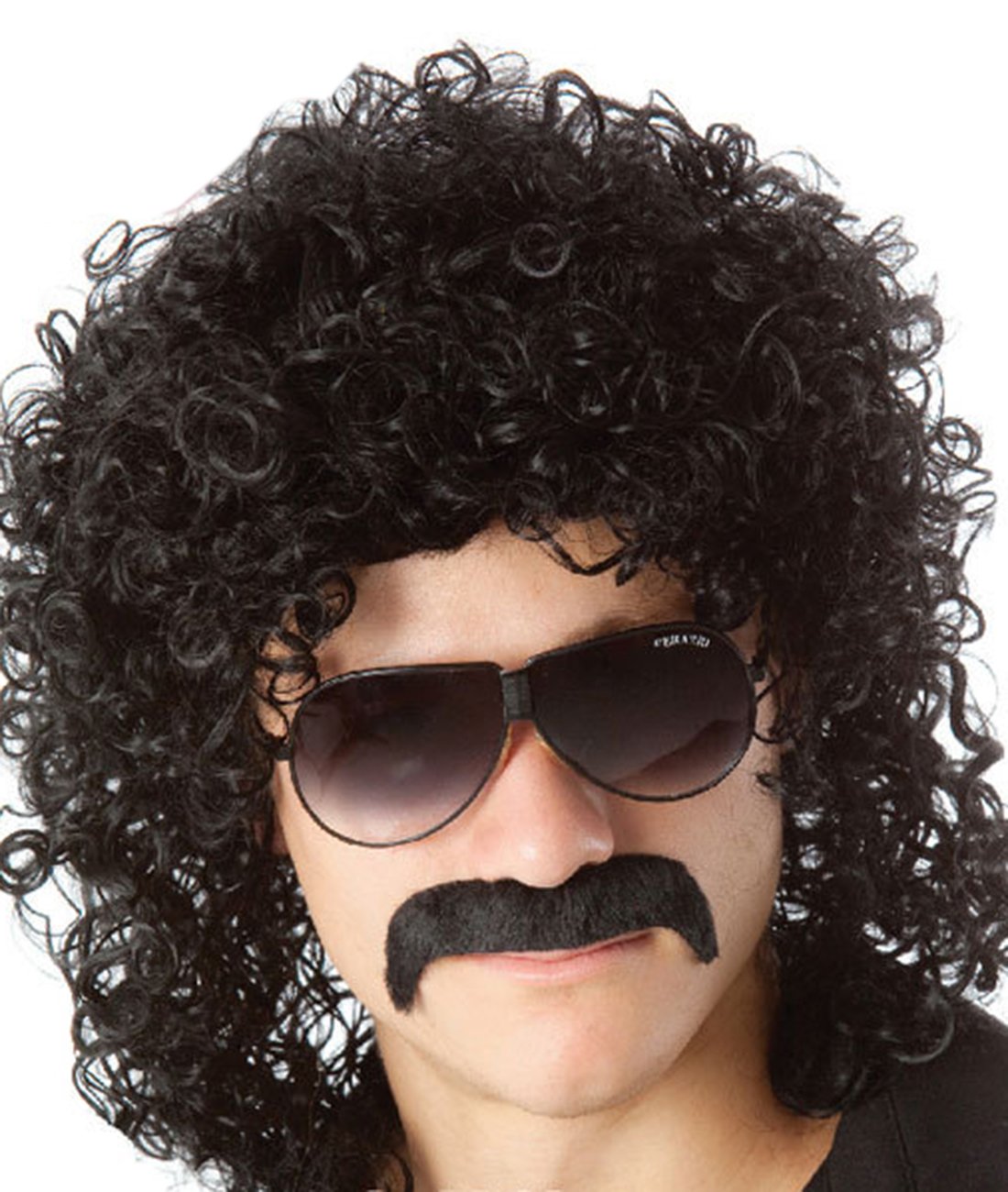 70s 80s Men's Party Fancy Dress Halloween Wig curly black mullet Rockstar Wig(short) โ image 1