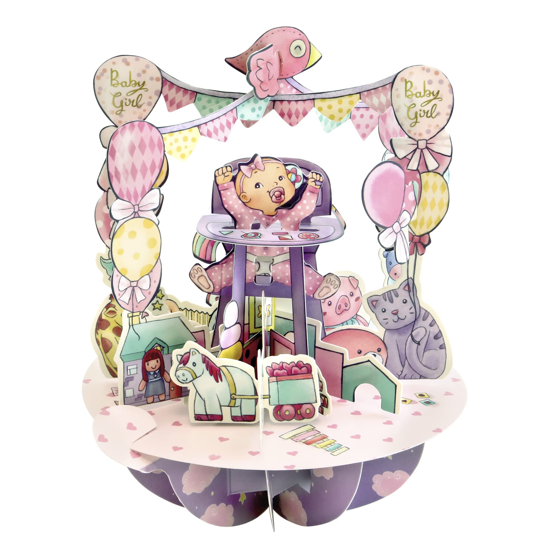 SANTORO Pirouette, 3D Pop Up Greeting Card - Baby Girl - For Baby Girl, First Birthday | Baby Shower Gifts For Girl | Congratulations Baby Card