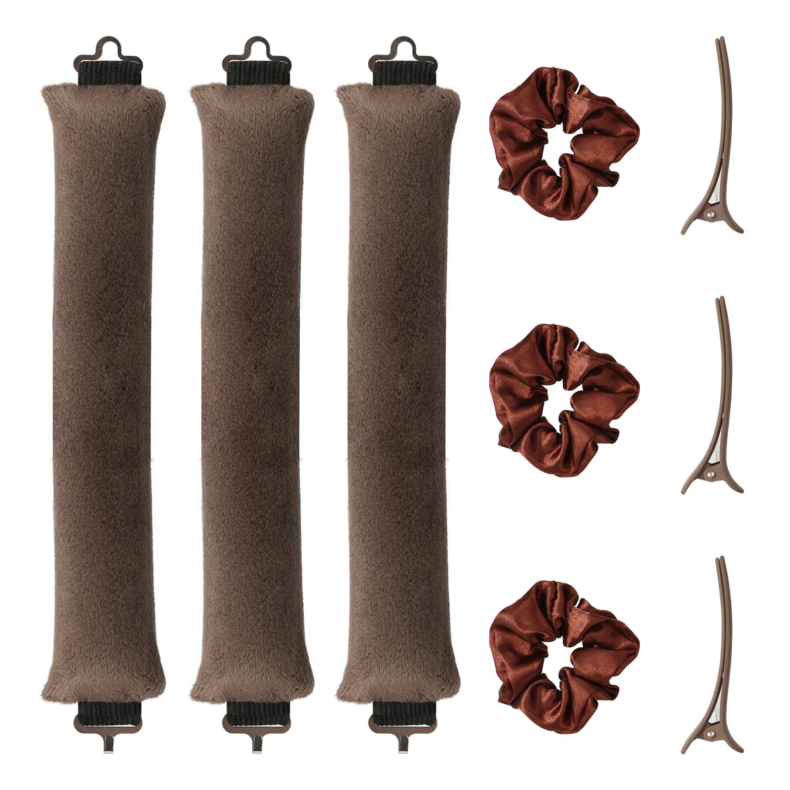 Heatless Blowout Curls Curling Overnight - 3Pcs Brown Lazy Curlers DIY Styling Tool with Hairbands Hairpins for Curl Rods/Soft Long Fabric Women Curling Rod Tools for All Hair