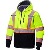 ProtectX Hi Vis Safety Hoodie for Men Women Fleece Lined Class 3 High Visibility Sweatshirt Reflective Jacket
