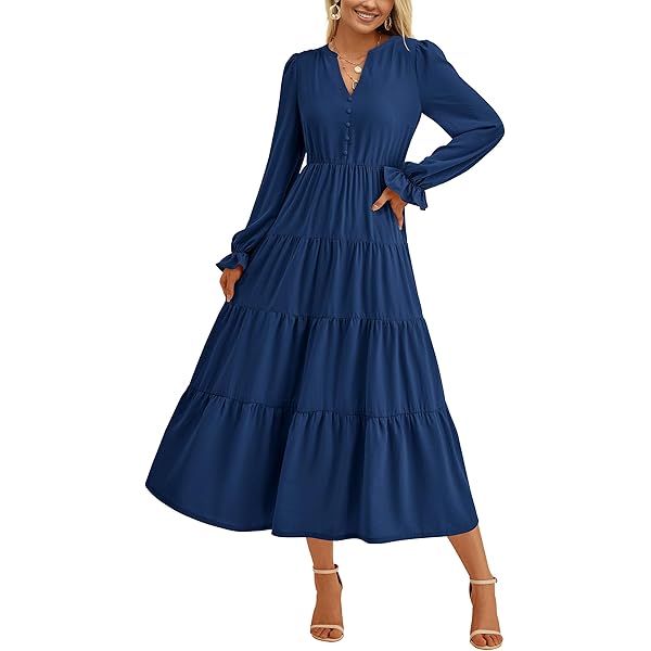 PRETTYGARDEN Women's Summer Casual Short Sleeve V Neck Midi Dresses 2025  Spring A-line Tiered Wedding Guest Dress (Brick Red,Small) at Amazon Women's  Clothing store