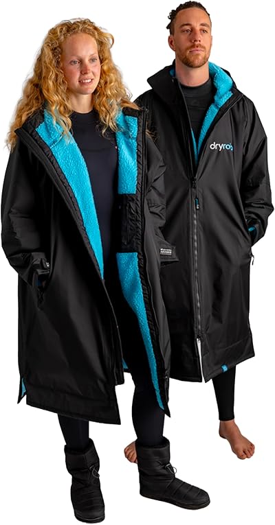 Dryrobe Advance Waterproof Changing Robe Long Sleeve Kids 10-13 Black Blue