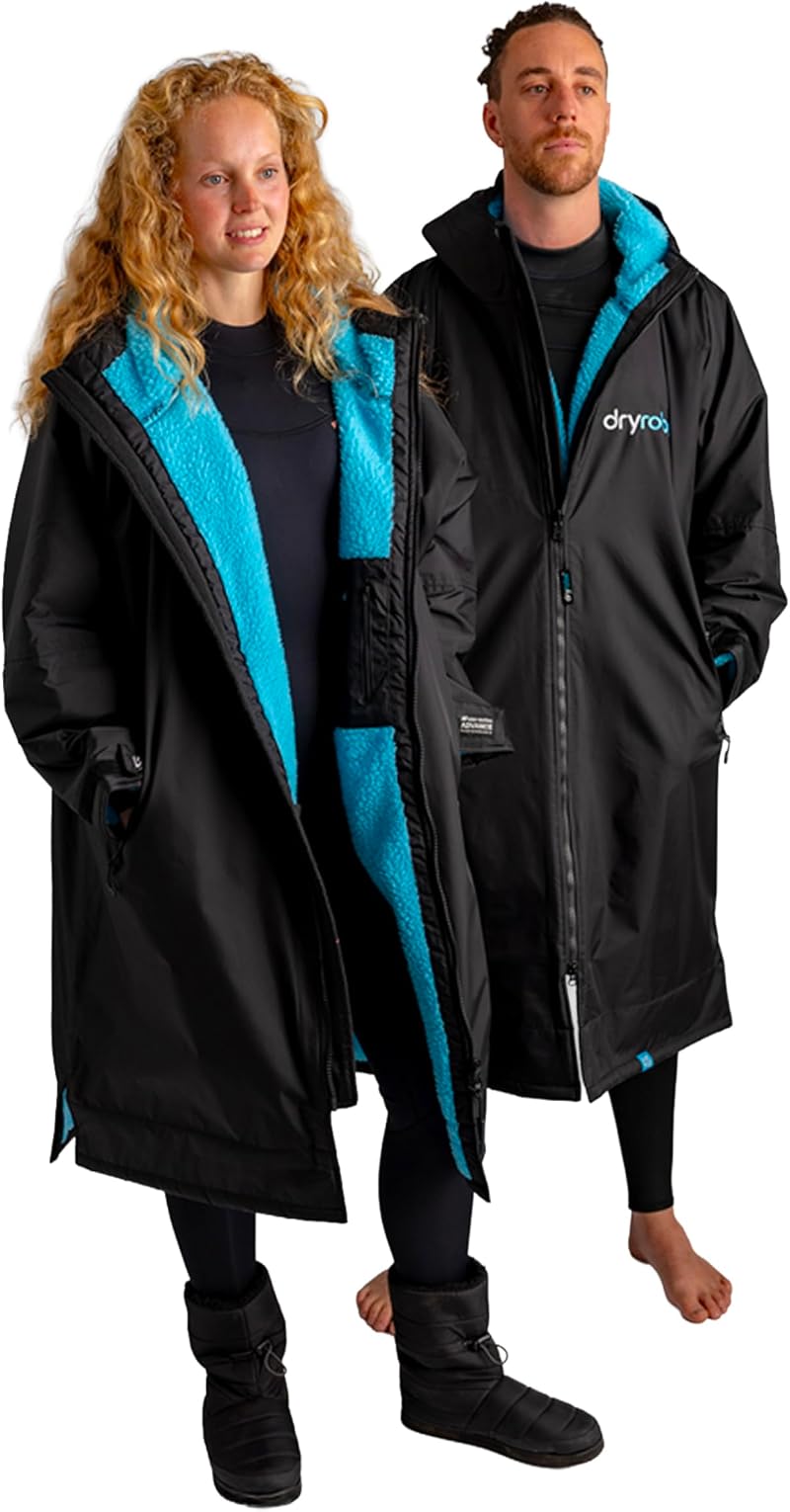 Dryrobe Advance Waterproof Changing Robe Long Sleeve Kids 10-13 Black Blue