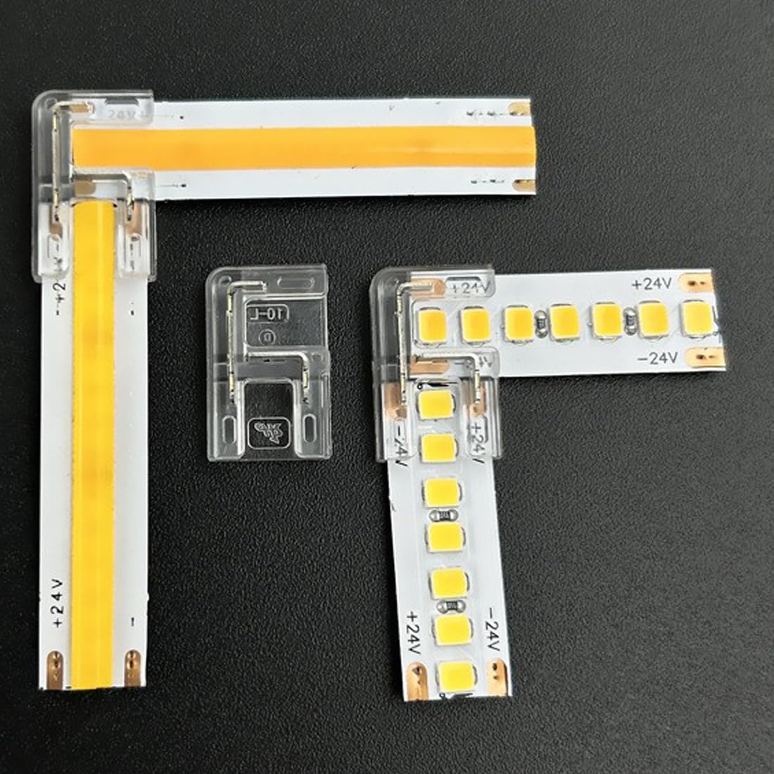 20pc L Shape 2 Pin 10mm COB LED Light Strip Connectors, Gapless Solderless Clear LED Corner Connectors for SMD COB 5050 High Density Strip Lights (10mm)