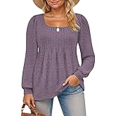 ROSRISS Womens-Plus-Size-Tops Trendy Puff Long Sleeve Shirts Dressy Scoop Neck Loose Fit Blouses Casual Pleated Flowy Tunics