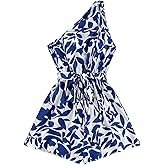 Milumia Women's Floral One Shoulder Romper Boho Belted Wide Leg Shorts Jumpsuit