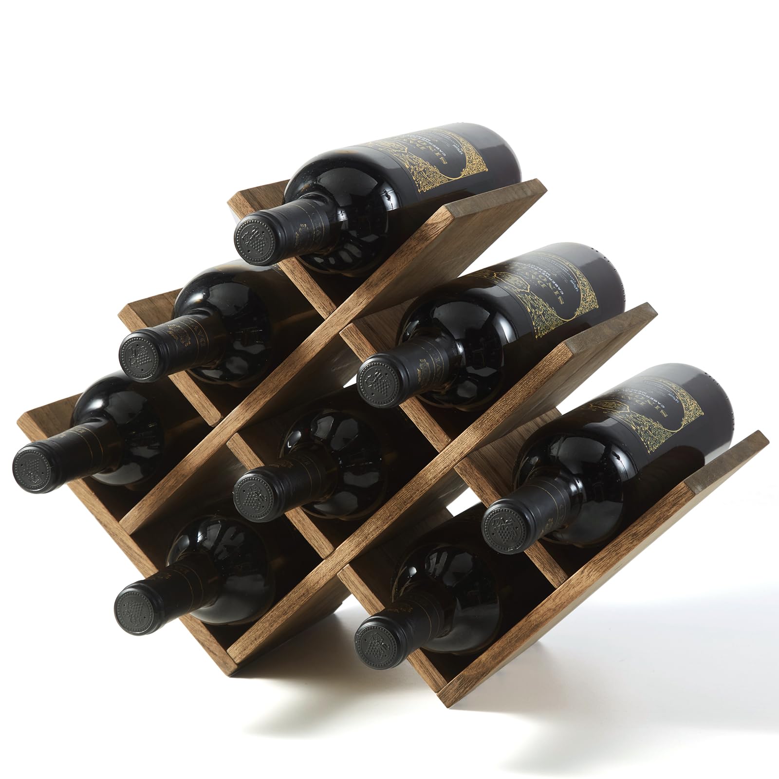 KIRIGEN Weinregal Holz für 8 Flaschen, Flaschenregal und Weinhalter, Braun