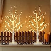 EAMBRITE Birch Tree with Led Lights, White Christmas Tree, Lighted Mini Small Artificial Tree Lamp Prelit Twig Trees Timer Battery Operated for Table Centerpiece Easter Home Decorations Indoor 2Pack