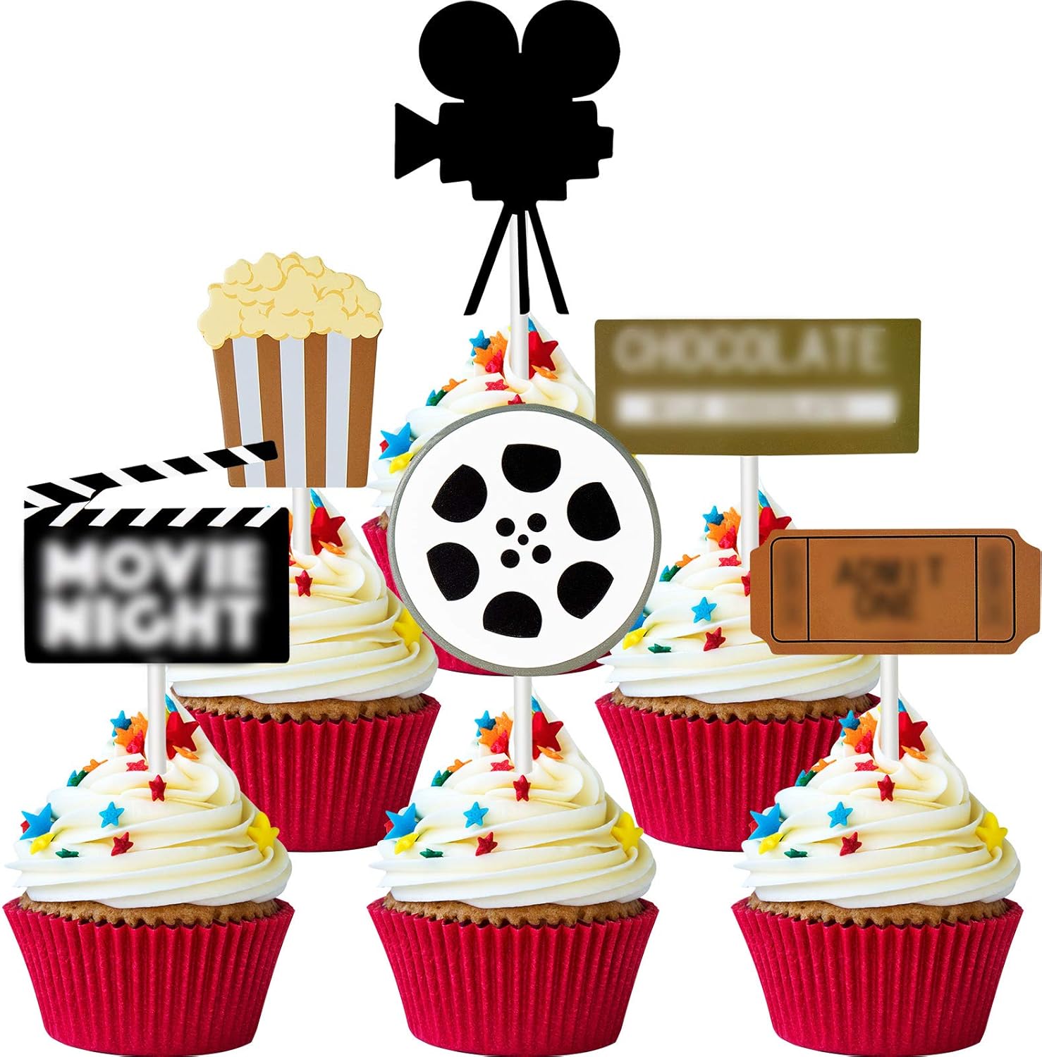 60 Pieces Movie Night Cupcake Toppers Movie Theater Theme Food Picks for Movie Birthday Party