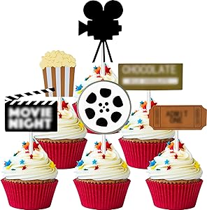 60 Pieces Movie Night Cupcake Toppers Movie Theater Theme Food Picks for Movie Birthday Party