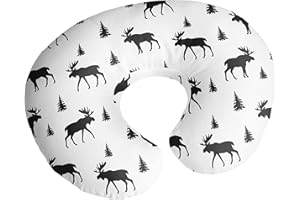 Sweet Jojo Designs Woodland Moose Nursing Pillow Cover Breastfeeding Pillowcase for Newborn Infant Bottle or Breast Feeding (Pillow NOT Included) - Black and White Forest Animal Rustic Patch