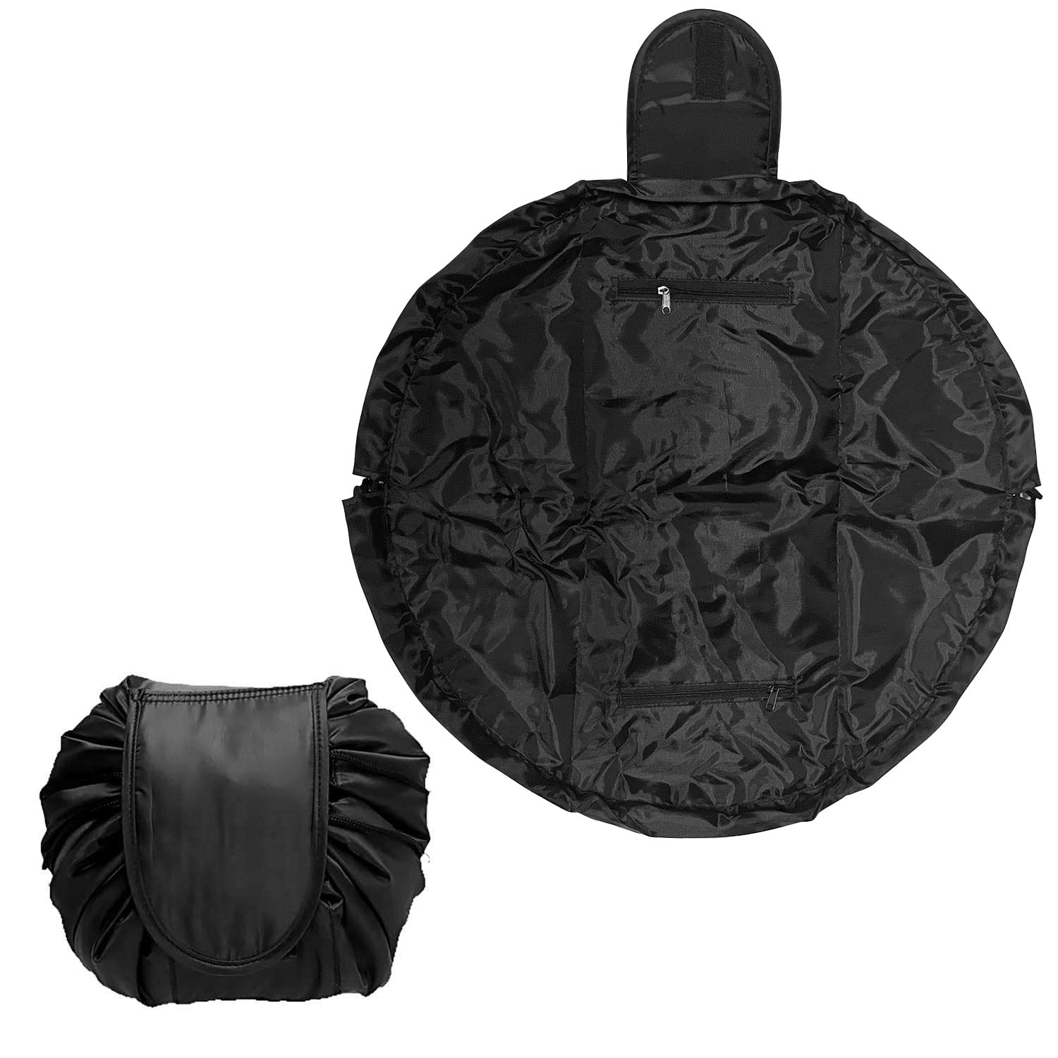 HINATAA Lazy Drawstring Makeup Bag, Travel Cosmetic Bag Large Capacity Drawstring Makeup Bag Lazy Cosmetic Bag Beam Mouth Storage Bag Cosmetic Pouch Travel Storage Bag (Black)