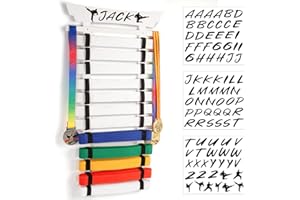 Winartton 12 Belts Karate Belt Display Rack with Stickers, Martial Arts Belt Display Holder, Taekwondo Belt Jiu Jitsu Belt BJJ Belt Display Hanging Holder for Kids and Adults Gifts