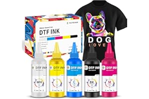 Polytech DTF Ink 6x100ML, Heat Transfer Printing Direct to Film, DTF Transfer Ink for PET Film, High Opacity Refill DTF Ink for Epson Printers ET-8550, XP-15000, L1800, L805, R1390, I3200, XP600