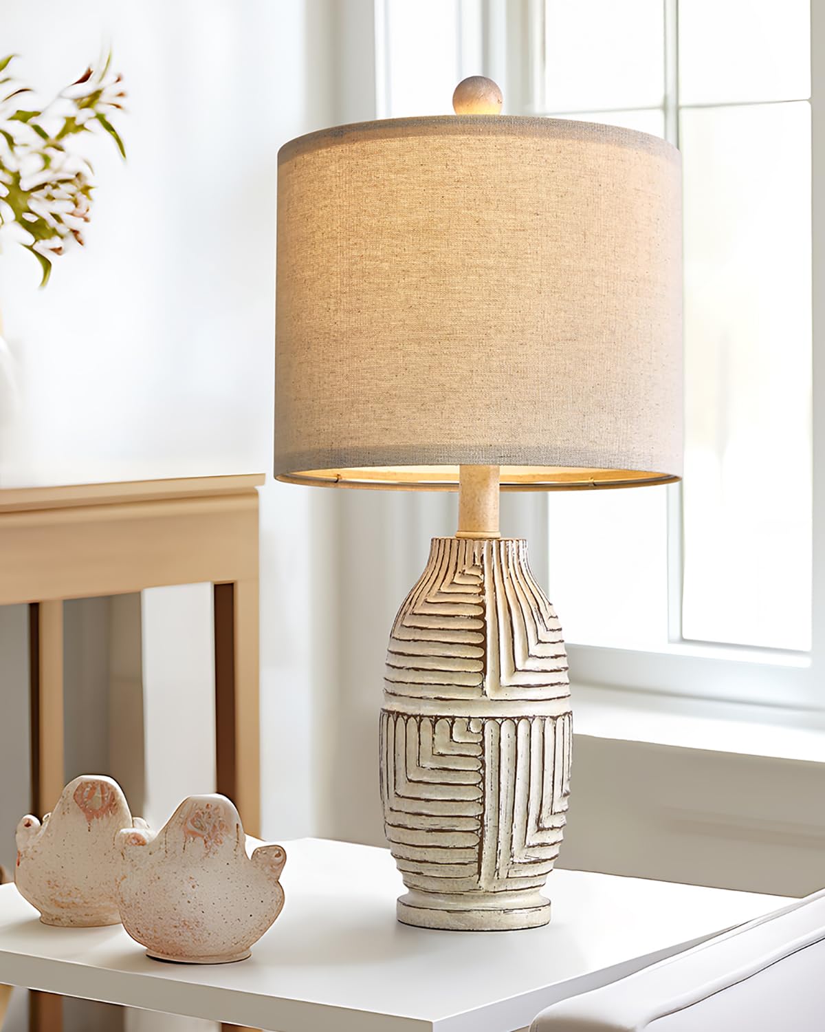 Photo 1 of G-SAFAVA 20.25" Farmhouse Single Resin Lamp for Bedroom Living Room Retro Rustic Vintage Small Boho Lamps Bedside Nightstand Light Home Office Desk Deco (White)