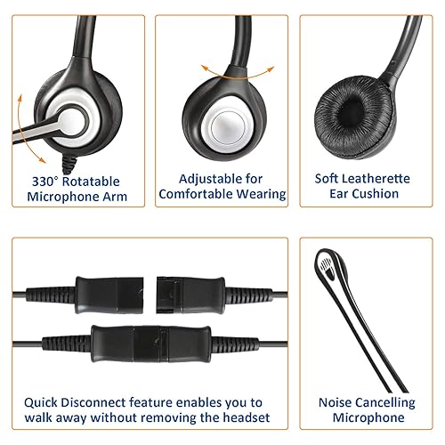 Wantek Wired Telephone Headset Dual Ear with Jack, Noise