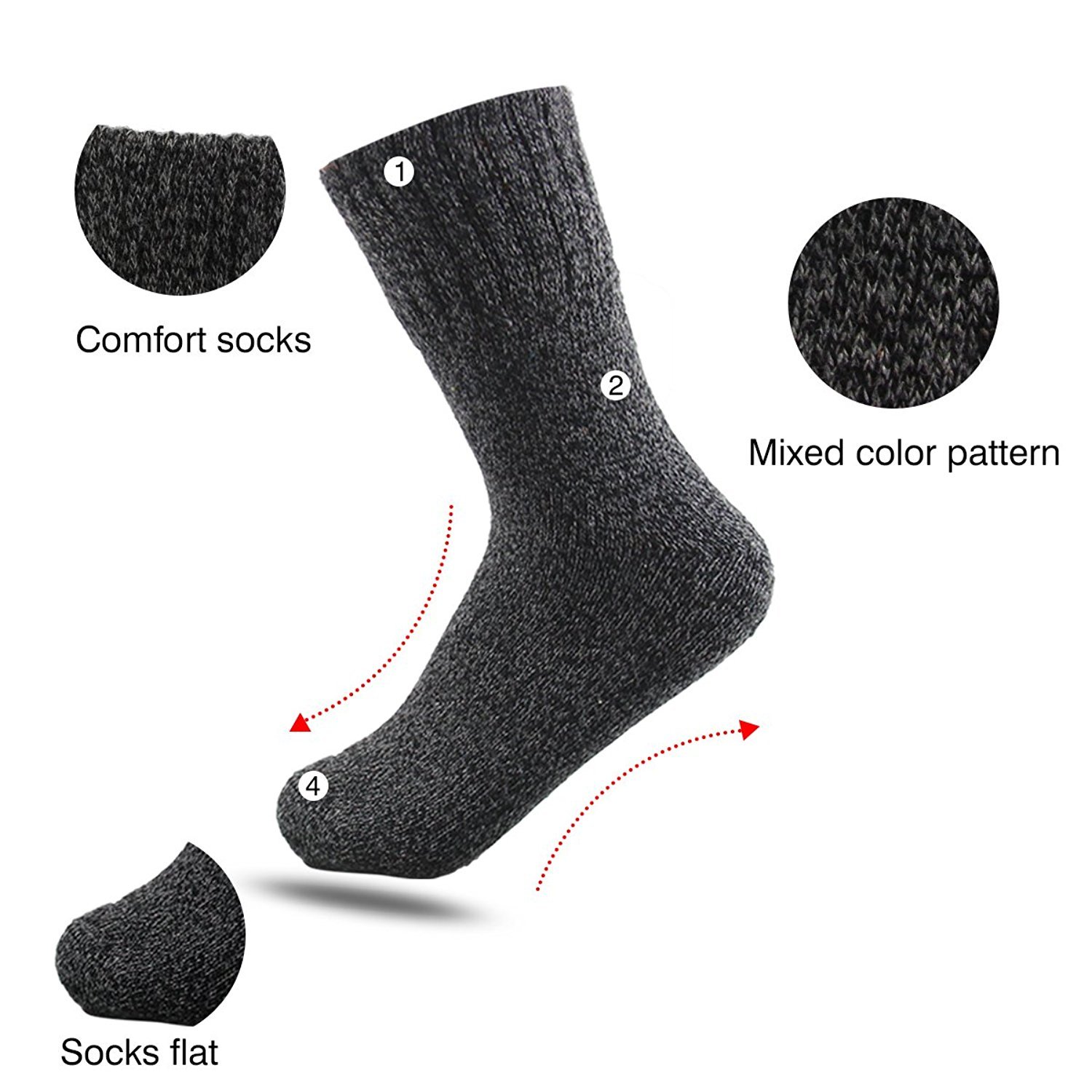 5 Pairs Men Wool Socks Midweight Comfort Crew Socks Value Pack