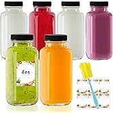 Yokodaza 8 oz Glass Juice Bottles with Lids 6-Pack - Reusable Small Juice Drinking Jars for Green Juices, Shots & Smoothies