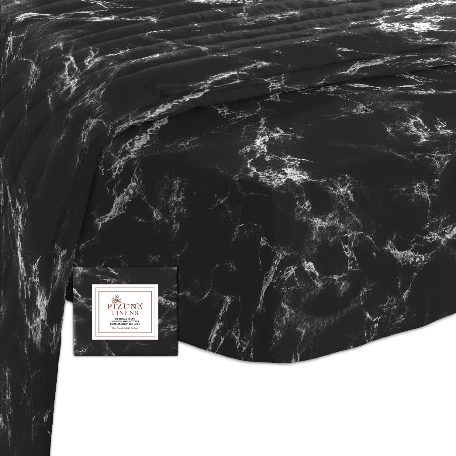 Pizuna Marble Black Print Fitted Sheet Small Single 1 Pc, 400 thread Count 100% Long Staple Sateen Cotton Single Printed Bed Sheets 80x200 of 40 cm Deep Pocket (Printed Cotton Bedding) — image 1